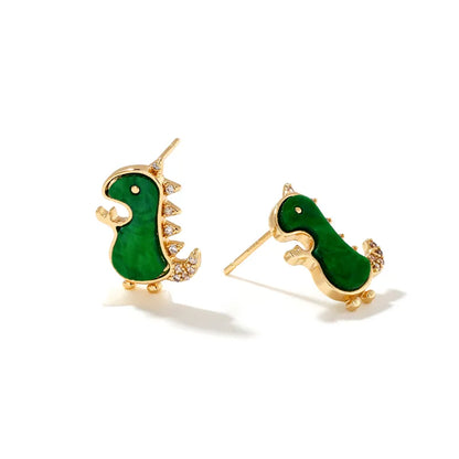 1 Pair Cartoon Style Cute Shiny Dinosaur Inlay Copper Zircon K Gold Plated Ear Studs