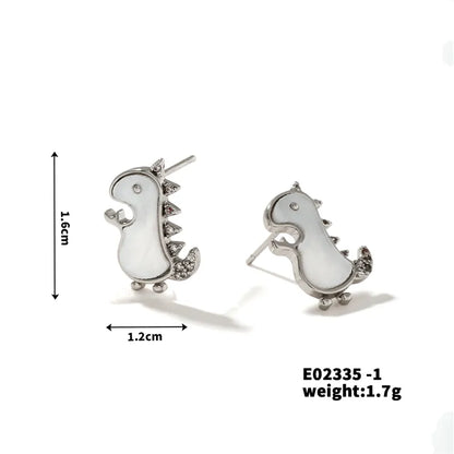 1 Pair Cartoon Style Cute Shiny Dinosaur Inlay Copper Zircon K Gold Plated Ear Studs