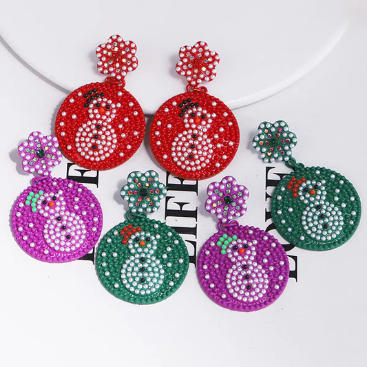 1 Pair Cartoon Style Cute Snowman Snowflake Alloy Drop Earrings