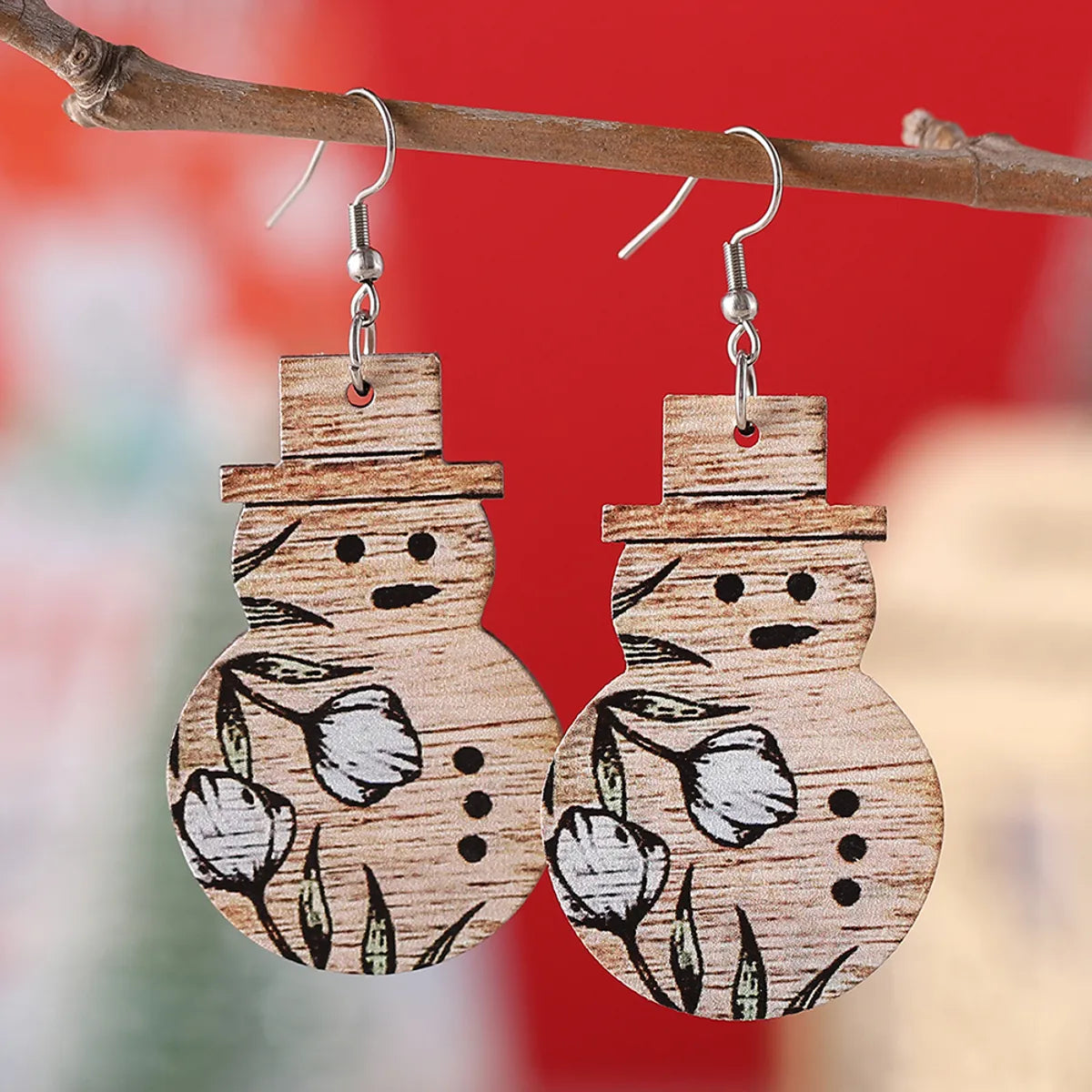 1 Pair Cartoon Style Cute Snowman Wood Ear Hook