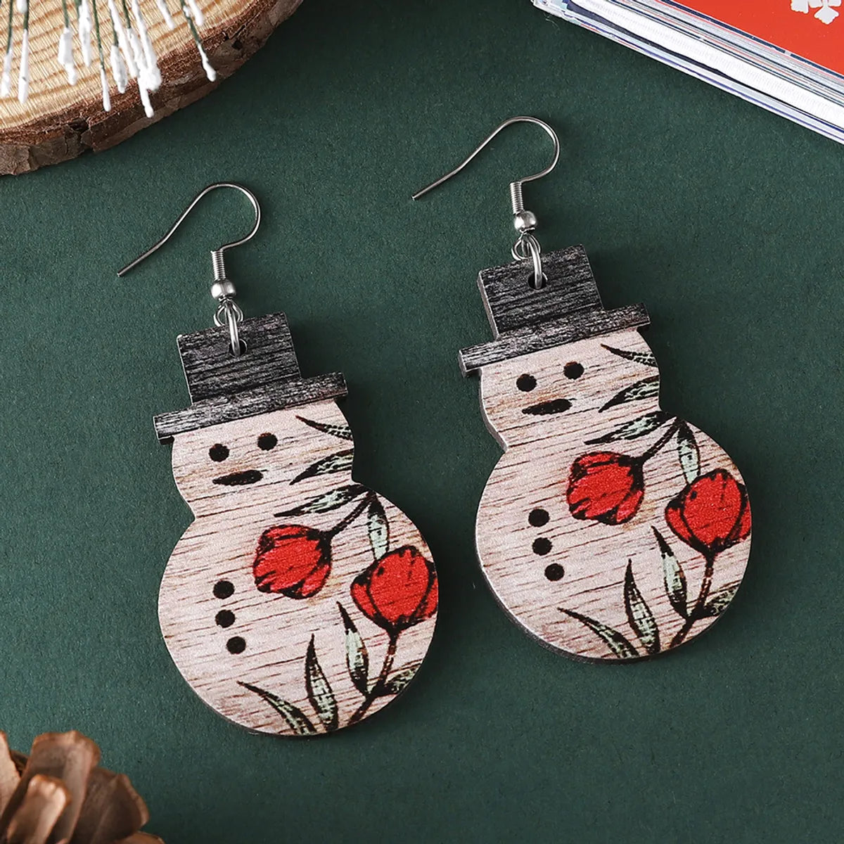 1 Pair Cartoon Style Cute Snowman Wood Ear Hook