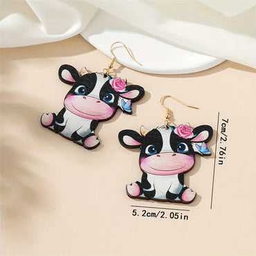 1 Pair Cartoon Style Cute Sweet Printing Cows Wood Drop Earrings