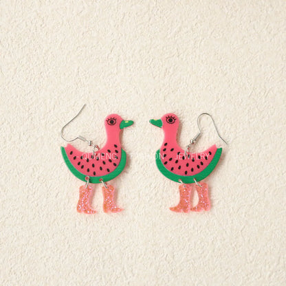 1 Pair Cartoon Style Cute Watermelon Duck Arylic Drop Earrings