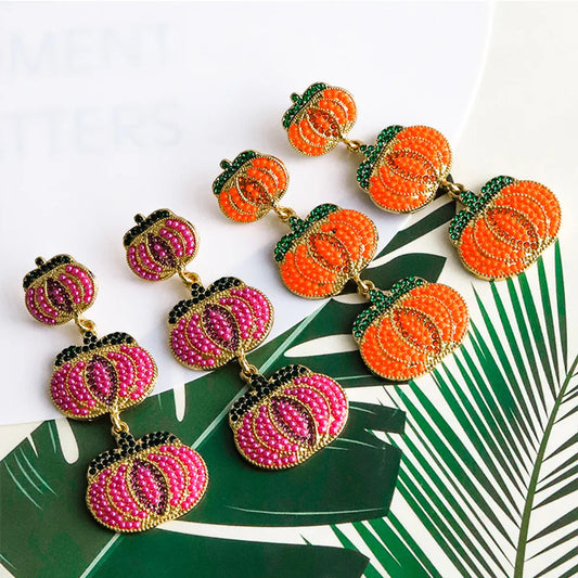 1 Pair Cartoon Style Exaggerated Funny Pumpkin Inlay Alloy Resin Drop Earrings