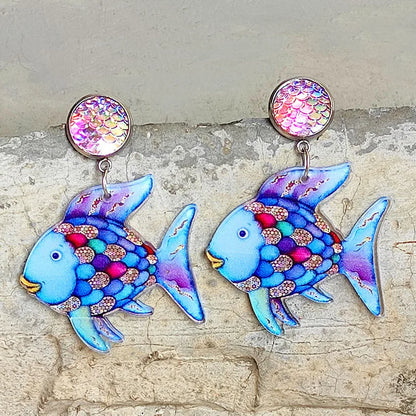 1 Pair Cartoon Style Fish Stainless Steel Arylic Drop Earrings