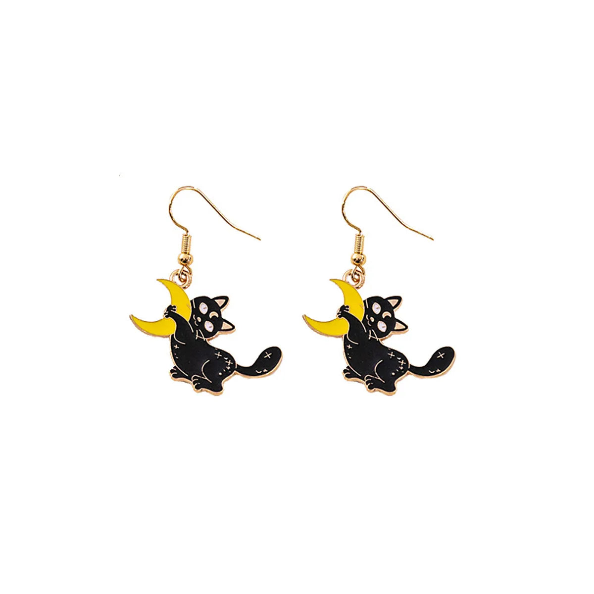 1 Pair Cartoon Style Funny Cat Skull Enamel Plating Alloy Earrings