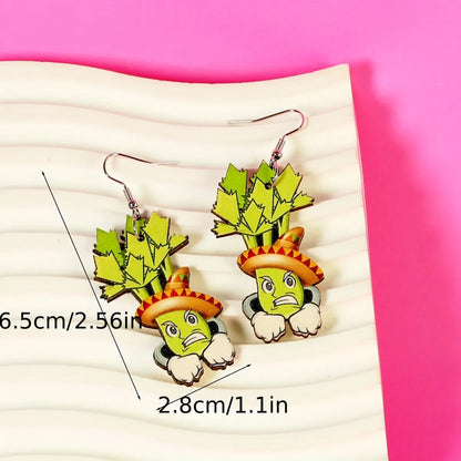 1 Pair Cartoon Style Funny Celery Printing Wood Drop Earrings