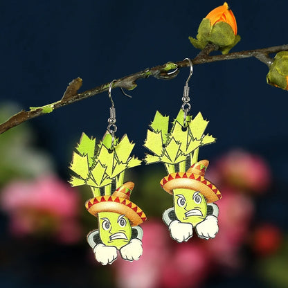 1 Pair Cartoon Style Funny Celery Printing Wood Drop Earrings