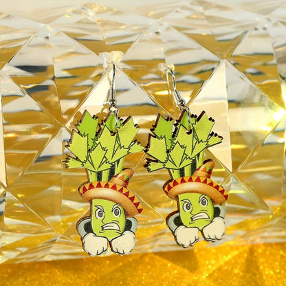 1 Pair Cartoon Style Funny Celery Printing Wood Drop Earrings