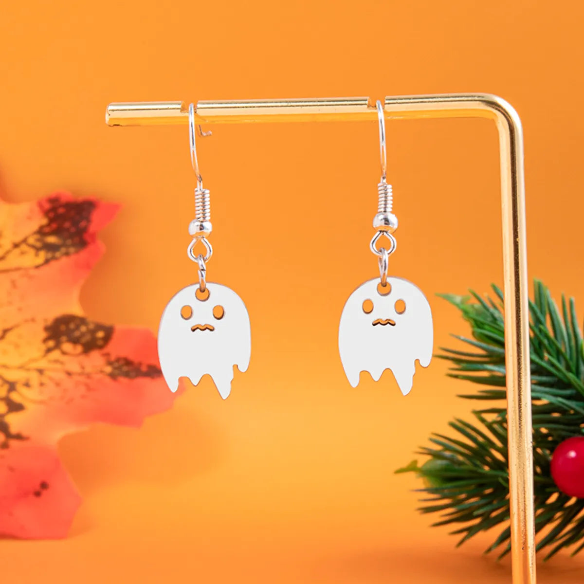 1 Pair Cartoon Style Funny Ghost Irregular Stainless Steel Drop Earrings