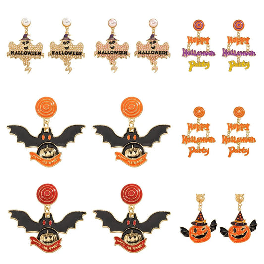 1 Pair Cartoon Style Funny Halloween Pattern Pumpkin Letter Alloy Drop Earrings