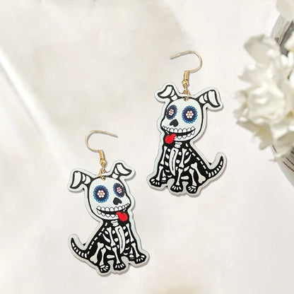 1 Pair Cartoon Style Gothic Funny Animal Dog Skull Arylic Drop Earrings