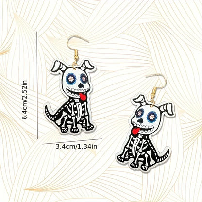 1 Pair Cartoon Style Gothic Funny Animal Dog Skull Arylic Drop Earrings