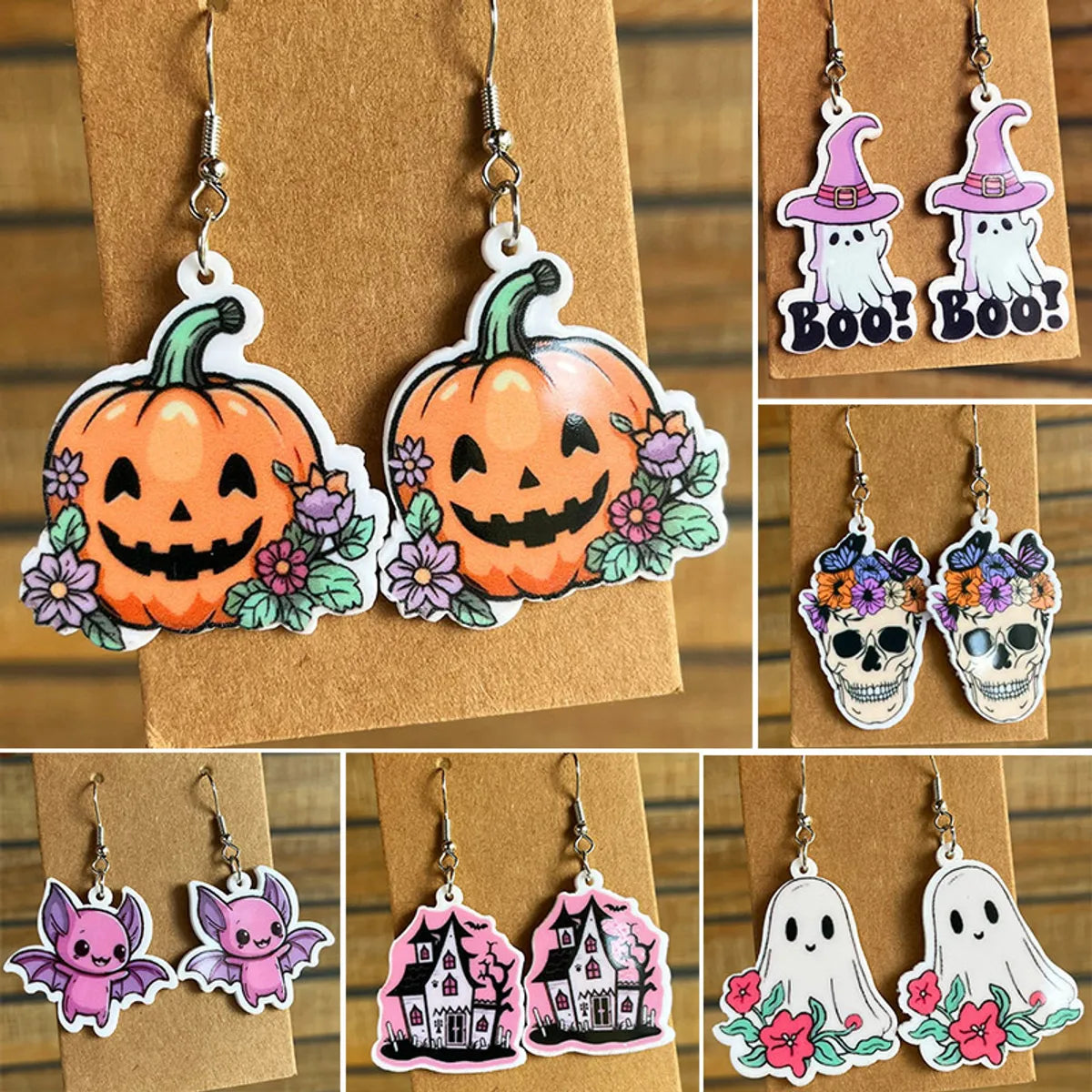 1 Pair Cartoon Style Modern Style Pumpkin Bat Skull Arylic Earrings