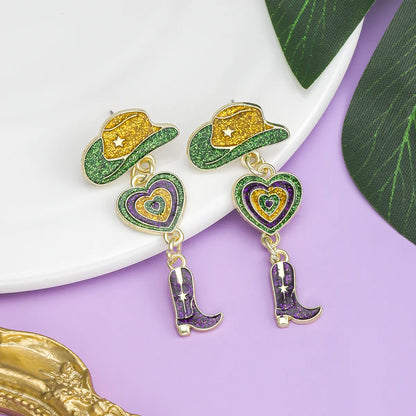 1 Pair Cartoon Style Novelty Cool Style Heart Shape Flower Enamel Plating Alloy Gold Plated Drop Earrings