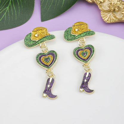 1 Pair Cartoon Style Novelty Cool Style Heart Shape Flower Enamel Plating Alloy Gold Plated Drop Earrings