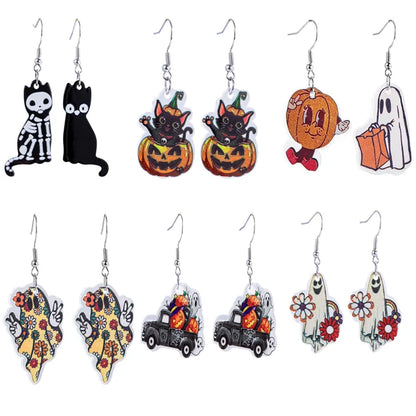 1 Pair Cartoon Style Retro Halloween Pattern Arylic Drop Earrings