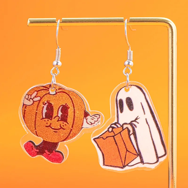 1 Pair Cartoon Style Retro Halloween Pattern Arylic Drop Earrings