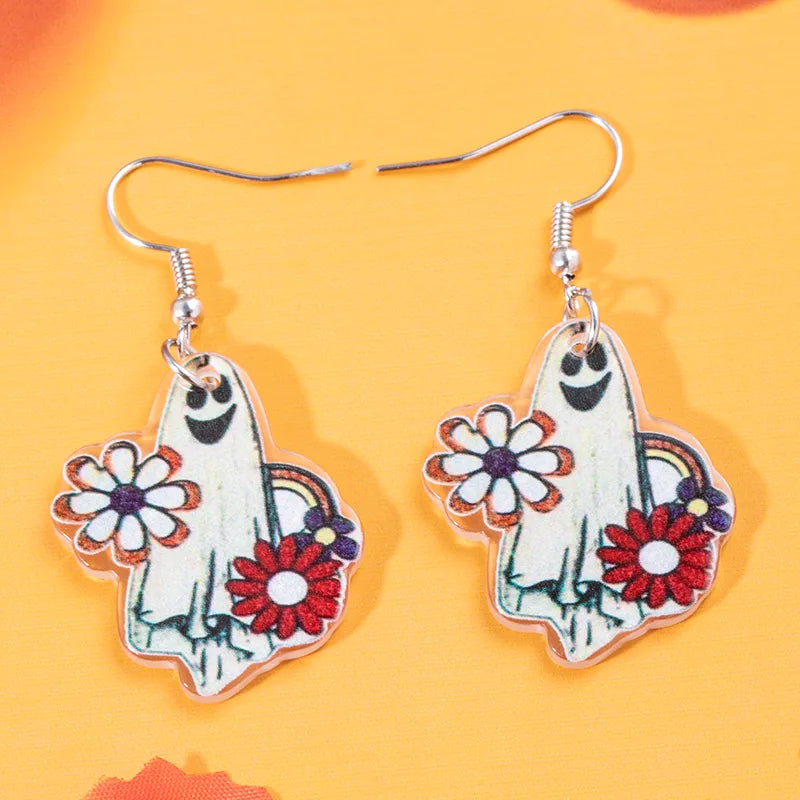 1 Pair Cartoon Style Retro Halloween Pattern Arylic Drop Earrings