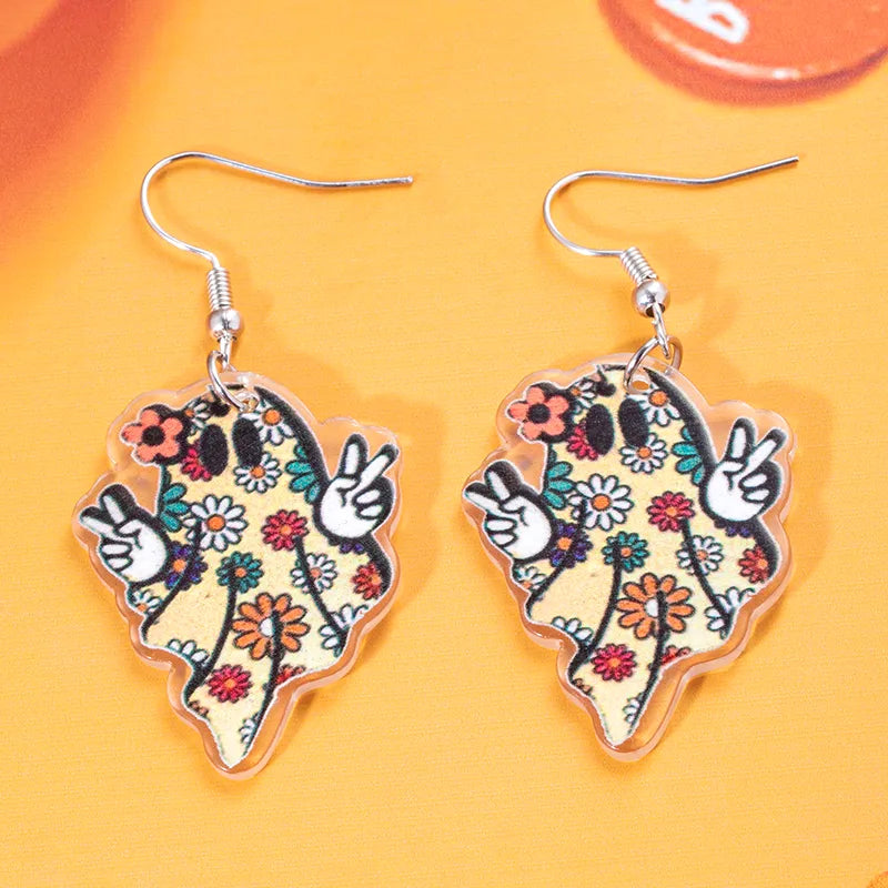 1 Pair Cartoon Style Retro Halloween Pattern Arylic Drop Earrings