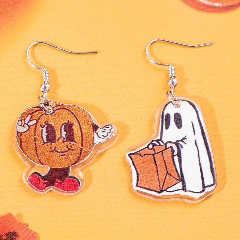 1 Pair Cartoon Style Retro Halloween Pattern Arylic Drop Earrings