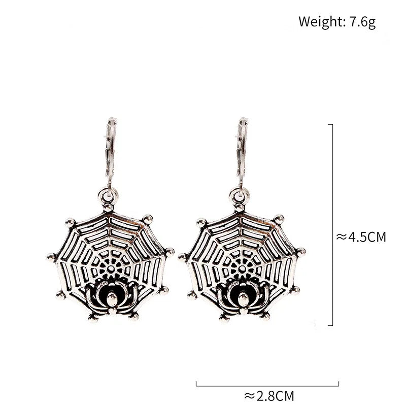 1 Pair Cartoon Style Retro Punk Spider Spider Web Plating Zinc Alloy Drop Earrings