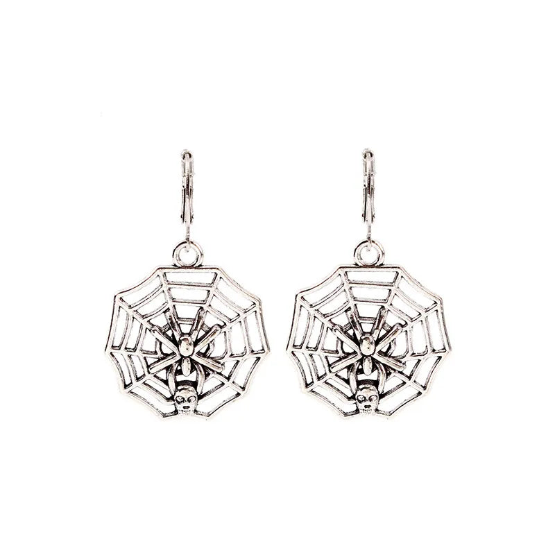 1 Pair Cartoon Style Retro Punk Spider Spider Web Plating Zinc Alloy Drop Earrings