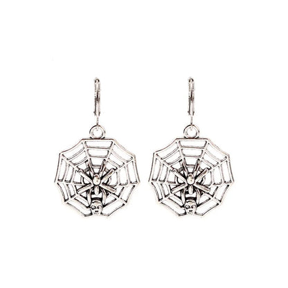 1 Pair Cartoon Style Retro Punk Spider Spider Web Plating Zinc Alloy Drop Earrings