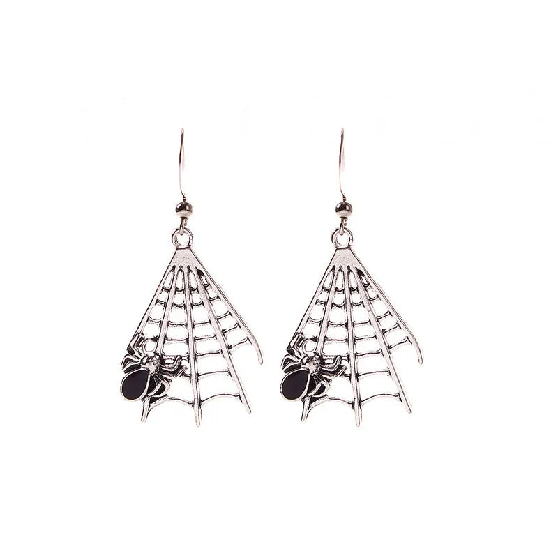 1 Pair Cartoon Style Retro Punk Spider Spider Web Plating Zinc Alloy Drop Earrings