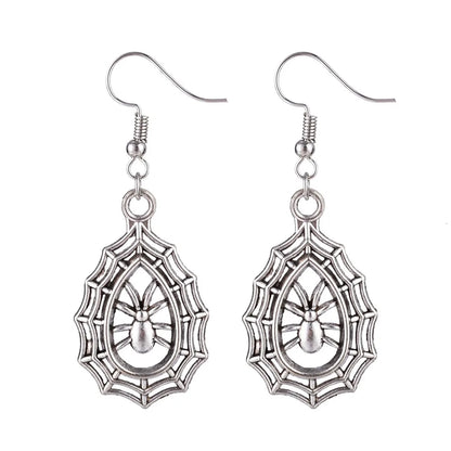 1 Pair Cartoon Style Retro Punk Spider Spider Web Plating Zinc Alloy Drop Earrings