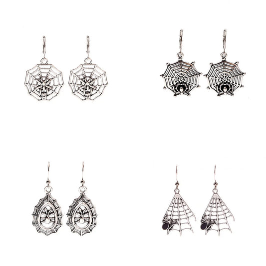 1 Pair Cartoon Style Retro Punk Spider Spider Web Plating Zinc Alloy Drop Earrings