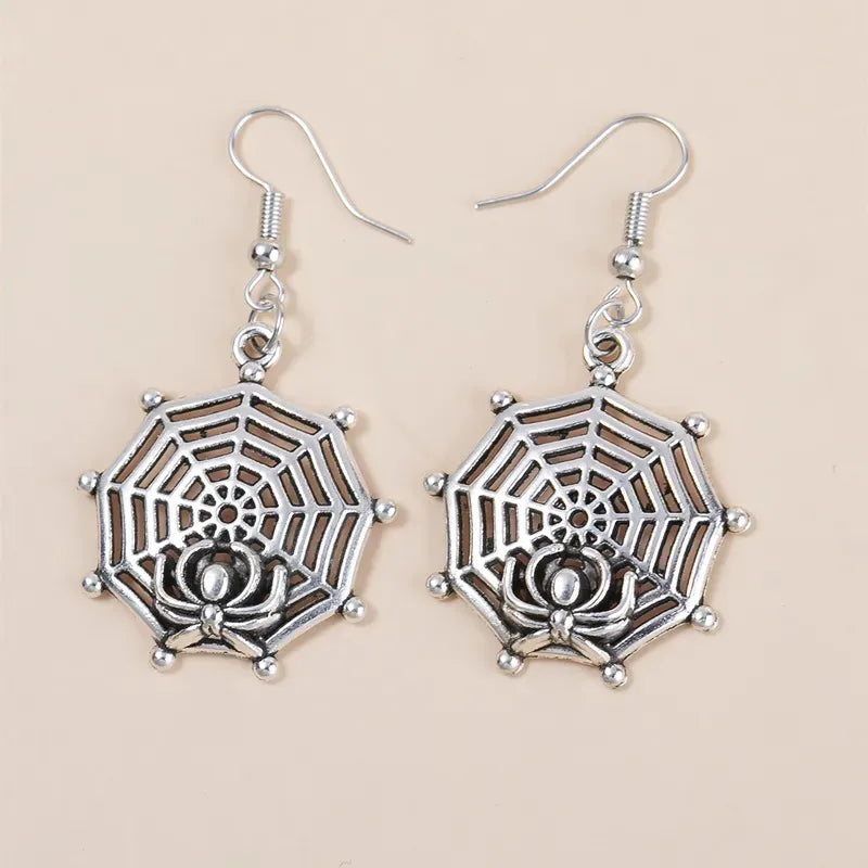 1 Pair Cartoon Style Retro Punk Spider Spider Web Plating Zinc Alloy Drop Earrings