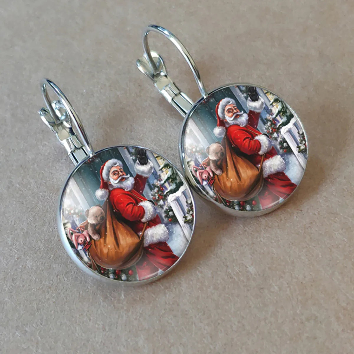 1 Pair Cartoon Style Santa Claus Inlay Alloy Glass Drop Earrings