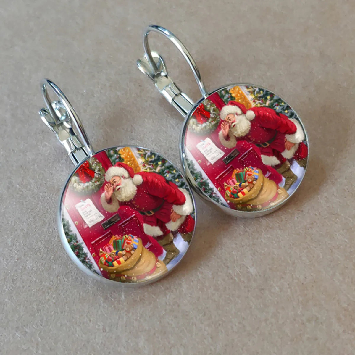 1 Pair Cartoon Style Santa Claus Inlay Alloy Glass Drop Earrings