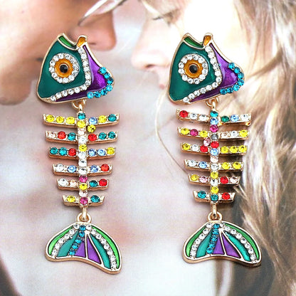 1 Pair Cartoon Style Simple Style Fish Bone Plating Zinc Alloy Artificial Rhinestones Drop Earrings