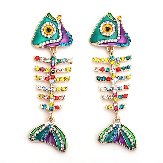 1 Pair Cartoon Style Simple Style Fish Bone Plating Zinc Alloy Artificial Rhinestones Drop Earrings