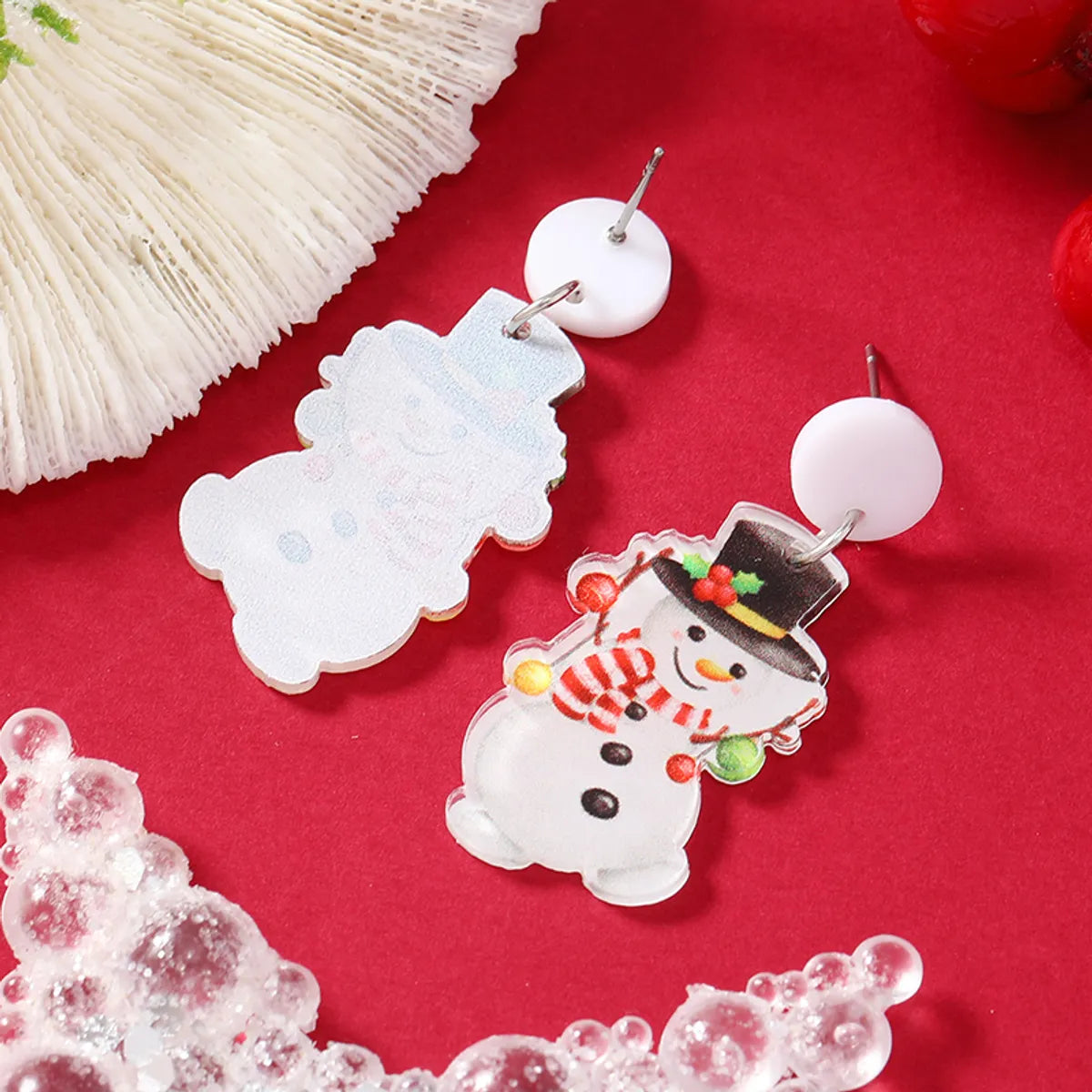 1 Pair Cartoon Style Snowman Painted Arylic Drop Earrings