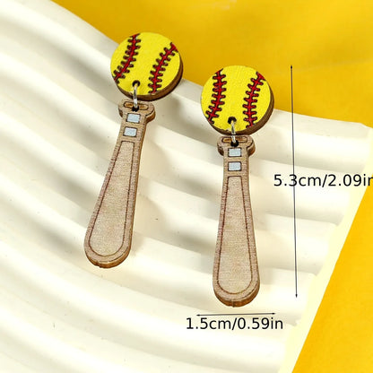 1 Pair Cartoon Style Sports Football Pencil Wood Drop Earrings