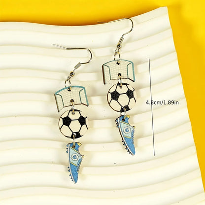 1 Pair Cartoon Style Sports Football Pencil Wood Drop Earrings