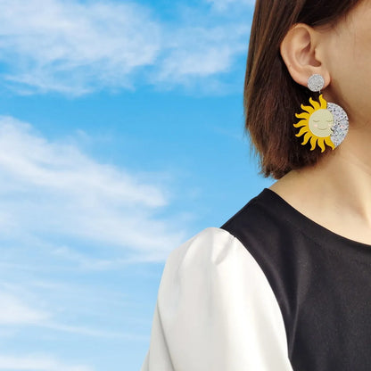 1 Pair Cartoon Style Sun Moon Arylic Drop Earrings