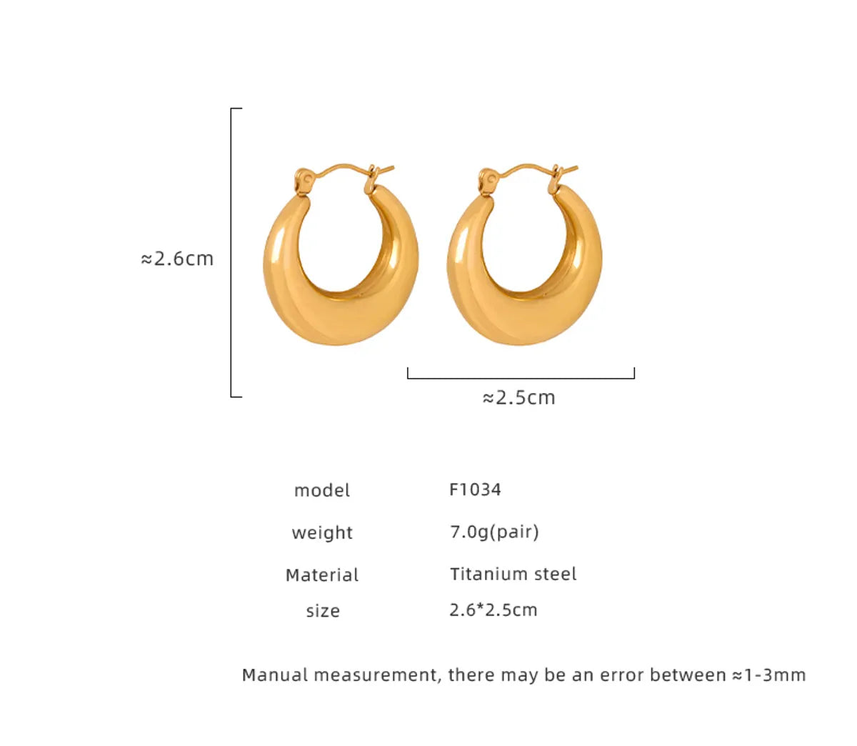 1 Pair Casual Basic Simple Style Solid Color Plating Titanium Steel 18k Gold Plated Earrings