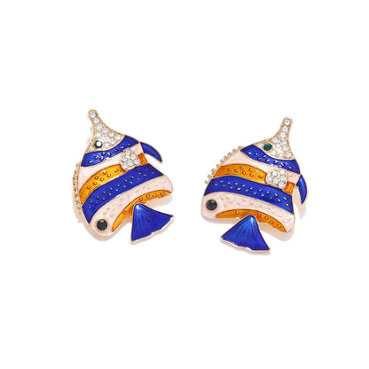 1 Pair Casual Beach Fish Enamel Inlay Zinc Alloy Rhinestones Ear Studs