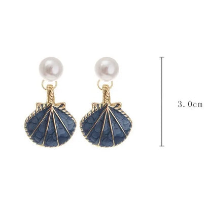 1 Pair Casual Beach Shell Enamel Pearl Alloy Drop Earrings