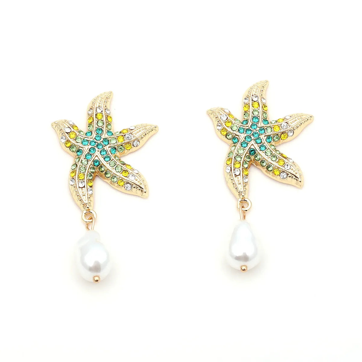 1 Pair Casual Beach Starfish Inlay Zinc Alloy Rhinestones Pearl Drop Earrings