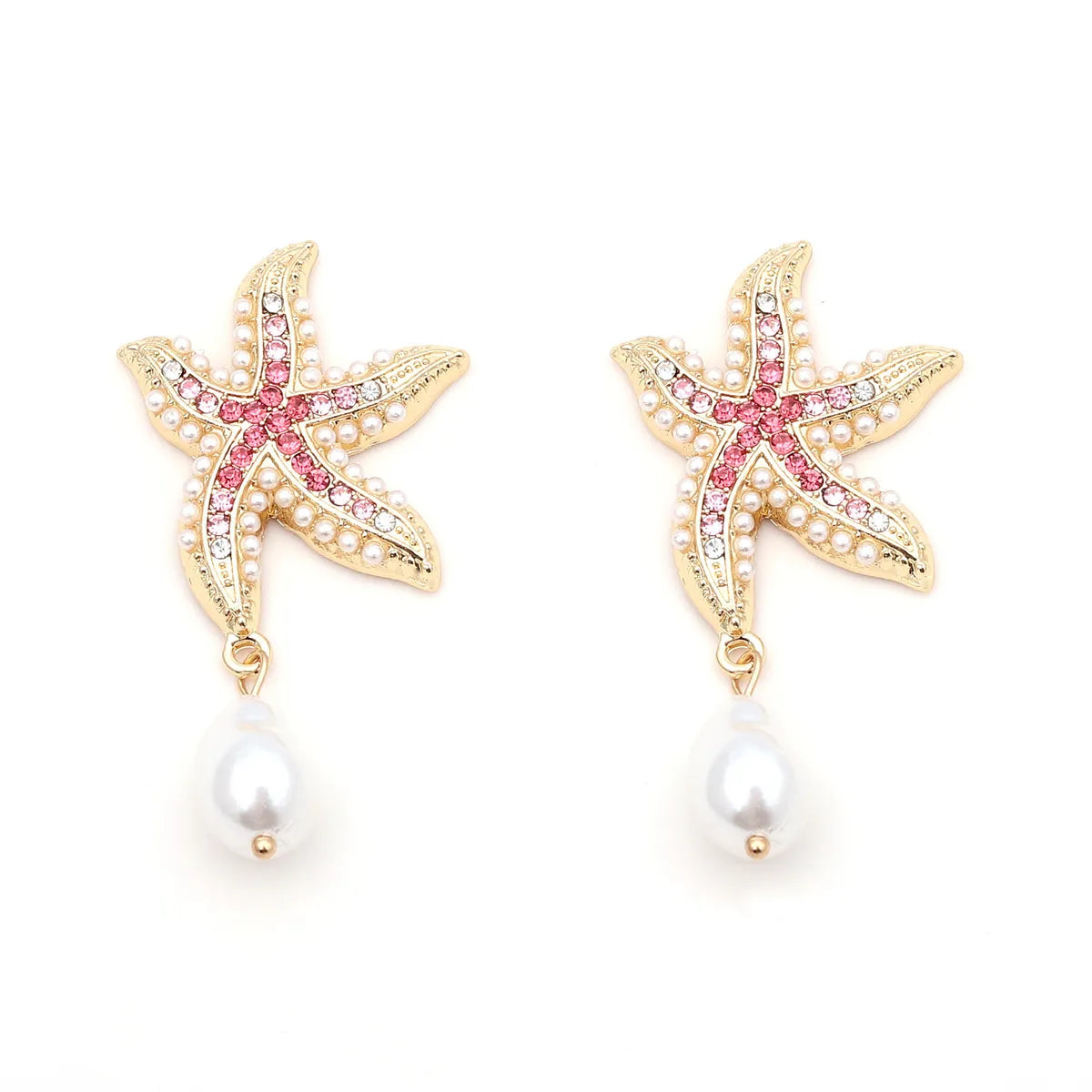 1 Pair Casual Beach Starfish Inlay Zinc Alloy Rhinestones Pearl Drop Earrings