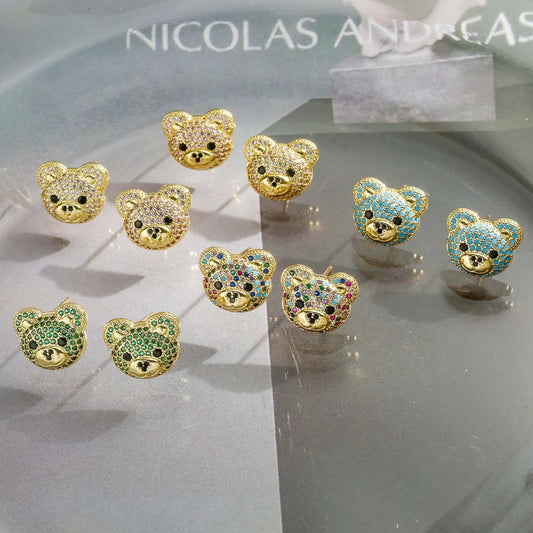 1 Pair Casual Bear Inlay Copper Zircon Ear Studs