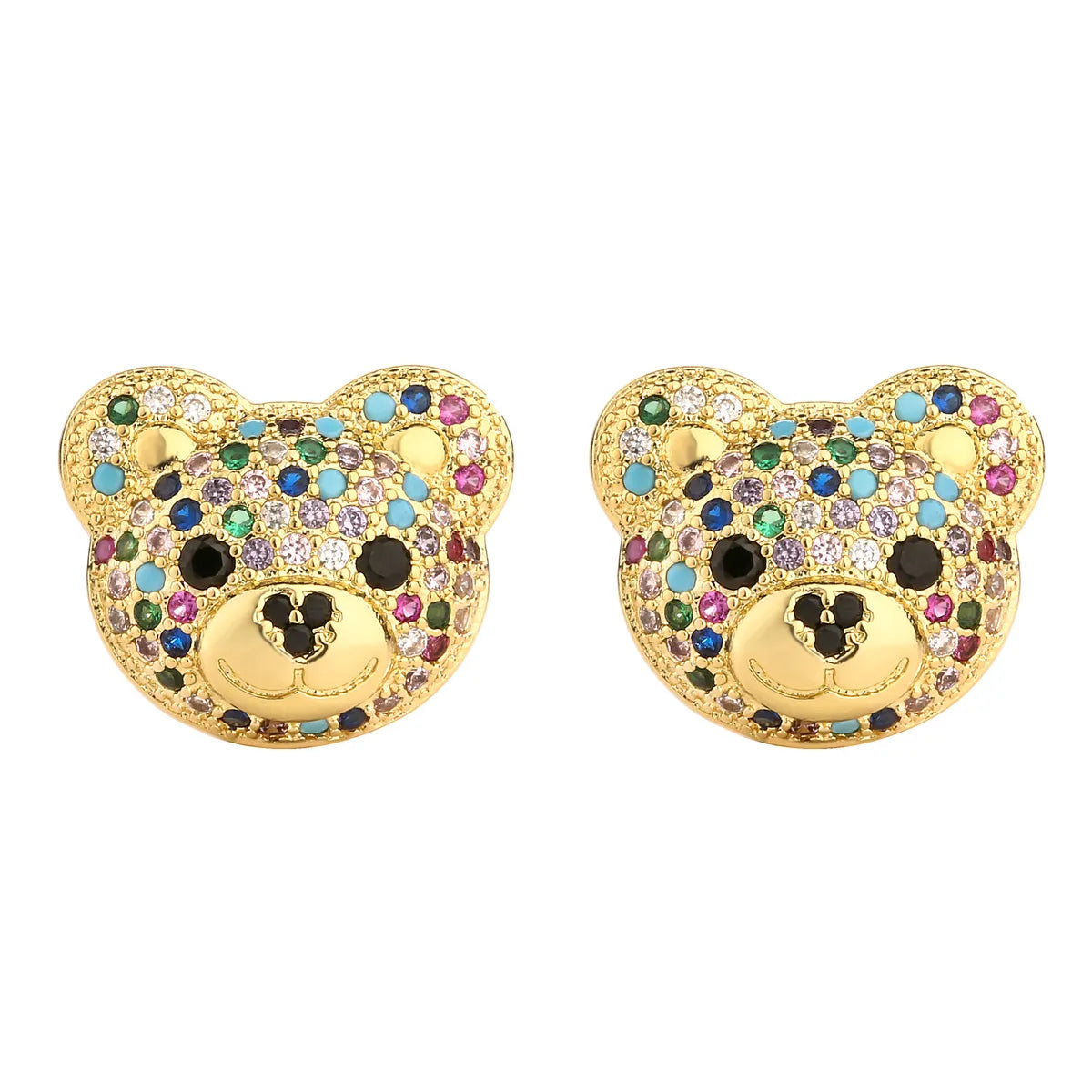 1 Pair Casual Bear Inlay Copper Zircon Ear Studs