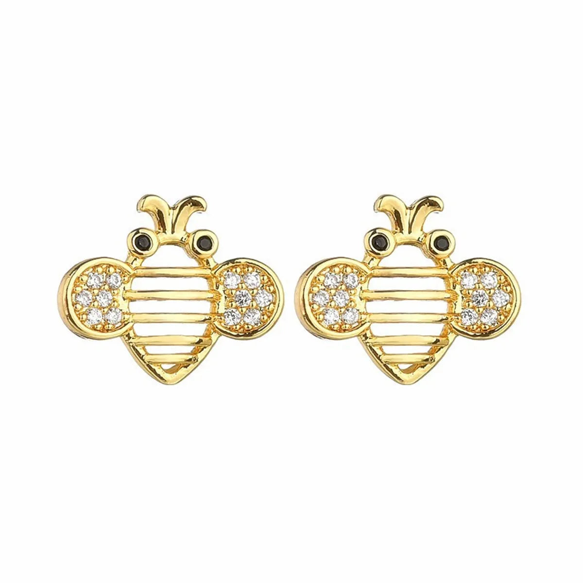 1 Pair Casual Bee Plating Inlay Copper Zircon 18k Gold Plated Ear Studs