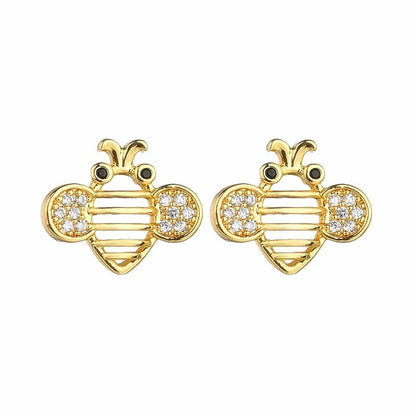 1 Pair Casual Bee Plating Inlay Copper Zircon 18k Gold Plated Ear Studs