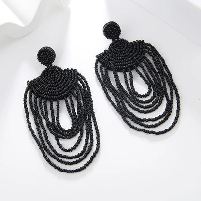 1 Pair Casual Bohemian Geometric Beaded Chain Seed Bead Drop Earrings